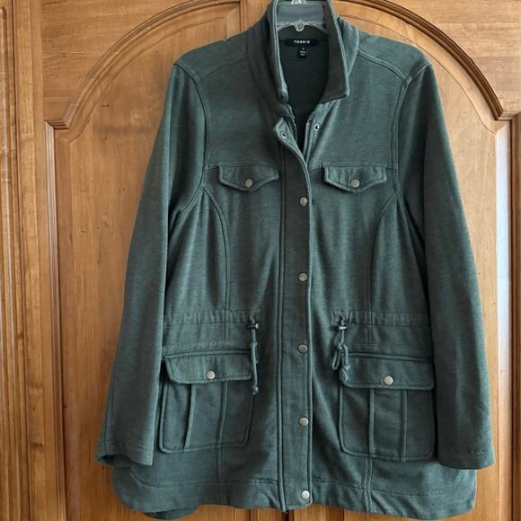 Torrid french terry knit utility zip shirt jacket shacket snap pockets plus 2X - Picture 3 of 10